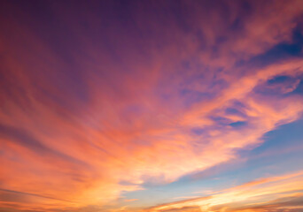  Panoramic view of sunset golden and blue sky nature background.