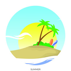 Summer vector with flat and graded combined design style, summer vector with circle shape, vector EPS 10