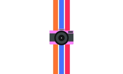 Wallpaper minimalist pink camera with 3 different color strips, camera background, vector camera, wallpapers cute, vector EPS 10