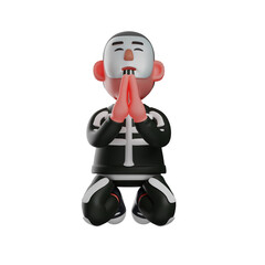 3D Skeleton Boy Cartoon Design praying