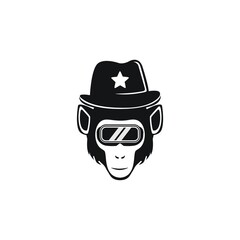 Monkey Gorilla Police Hat Cow boy vector Logo design
