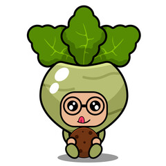 cute kohlrabi mascot vegetable cartoon character vector sitting eating biscuit