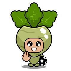 cute kohlrabi mascot vegetable cartoon character vector holding ball with hand okay