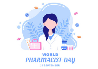 World Pharmacists Day Which Is Held on September 25th. Doctor, Medicine and Pills Concept. For Background, Banner or Poster Landing Page Vector Illustration