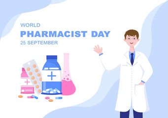 World Pharmacists Day Which Is Held on September 25th. Doctor, Medicine and Pills Concept. For Background, Banner or Poster Landing Page Vector Illustration