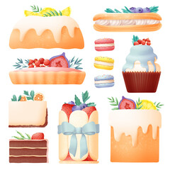 Vector illustration of set of assorted desserts
