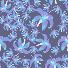 Fototapeta na wymiar Indigo Seamless Plant. Cobalt Pattern Texture. Blue Tropical Art. Azure Flower Painting. Navy Floral Leaf. Flora Plant. Spring Exotic. Garden Hibiscus
