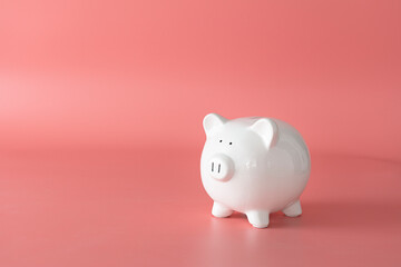 finance saving money, withe isolate piggy bank on pink background 
