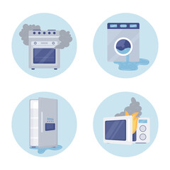 icons set broken appliances