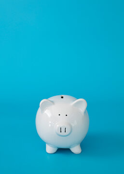 finance saving money, withe isolate piggy bank on blue background 