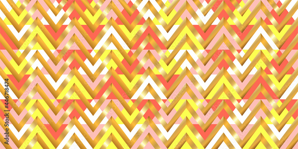 Poster gold chevron seamless pattern on mosaic background. gold zigzag line on triangle mosaic abstract bac