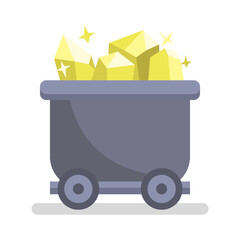 mine cart flat icon. isolated on a white background. concept of gold, jewelry, business, mining products. vector illustration.