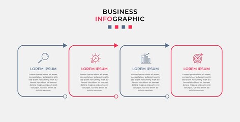 Minimal Business Infographics template. Timeline with 4 steps, options and marketing icons .Vector linear infographic with two circle conected elements. Can be use for presentation.