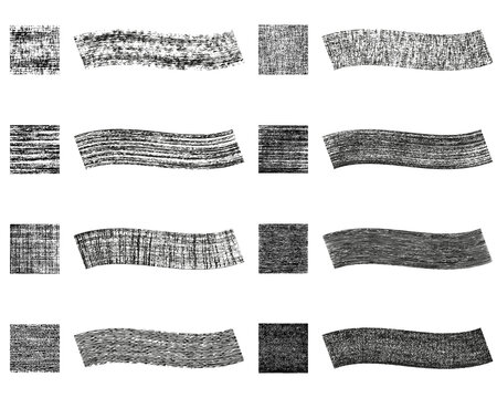 Set of abstract grunge distressed brushes and vector templates in dry paint, vintage wall, retro fabric pattern background. Created using AI CS6.