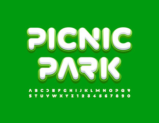 Vector Creative Banner Picnic Park. Modern Bright Font. Artistic Alphabet Letters and Numbers set