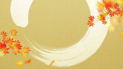Autumn leaves and gold leaf background expressing Asian-style autumn