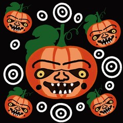 Pumpkin background on the black field orange green leaves Halloween party illustration celebration 