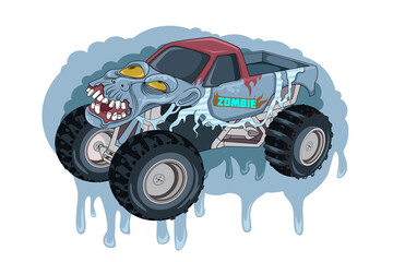 zombie skull monster truck hand drawing