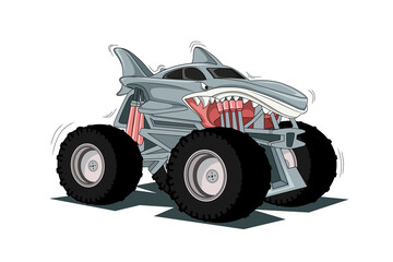 Fototapeta na wymiar shark monster truck illustration vector