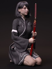 3D Render Illustration Katana Girl