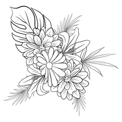 Beautiful Foliage Floral Frame Text Divider with elegant floral and leaves in Monochrome  illustration. 