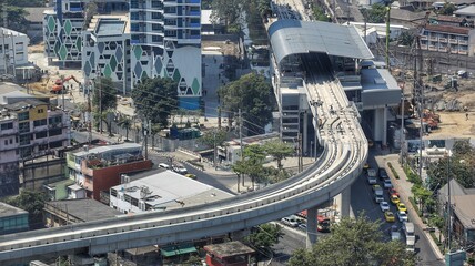 Aerial photoshoot of skytrain system in Bangkok