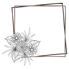 Obraz premium Beautiful Foliage Floral Frame Text Divider with elegant floral and leaves in Monochrome illustration. 