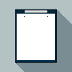 Blue clipboard with white blank paper copy space for text flat vector.