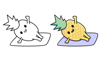 Cute pineapple doing yoga coloring page for kids