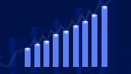 business graph showing growth on blue light color background vector