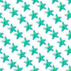 Watercolor corals. Seamless pattern with the underwater world sea animals.Paper Watercolor Blue Pattern.Splashy Seashell,Jellyfish,Fairy mermaids.