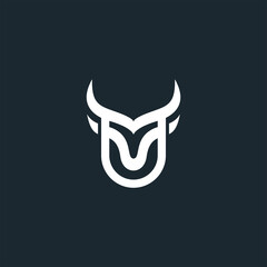 bull line with long horn logotype for trade or sports logo design illustrations