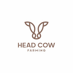 Cow head line outline monoline icon graphic silhouette emblem logo label.