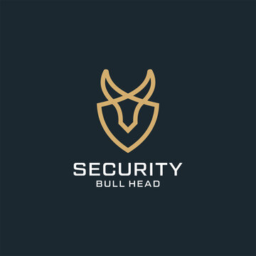 bull head outline style for sport logo design . texas , western, security with shield symbol creative minimalist