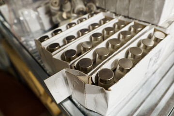 Fuses in boxes of five next to each other.