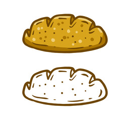 Bread. Set Of Loaves. Natural farm product. The logo of the bakery. Brown fried crust. Cartoon illustration