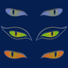 Three pairs of cat eyes over blue