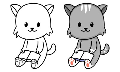 Cute cat read a book coloring page for kids