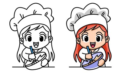girl bakery chef coloring page for kids