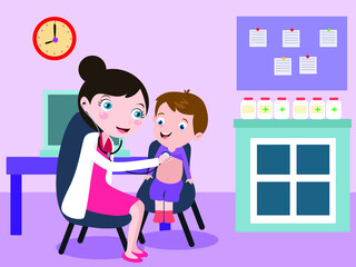 Pediatrician and patient 2D cartoon concept for banner, website, illustration, landing page, flyer, etc.