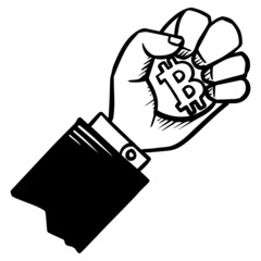 Hand holding bitcoin coin.