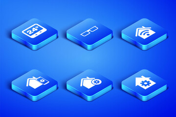 Set Smart home settings, Thermostat, remote control system, Glasses and with wi-fi icon. Vector