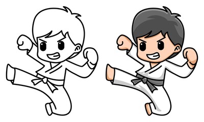 Cute boy karate coloring page for kids © barnawi