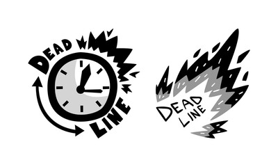 Deadline Logo Design Set, Time Management, Fast Time Monochrome Badges, Labels Vector Illustration