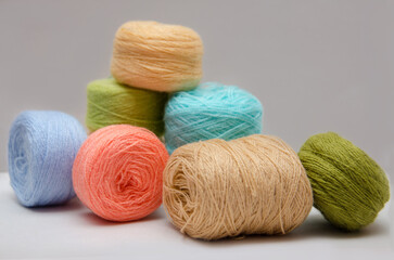 threads, skeins of thread on a white background, close-up