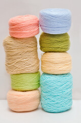 threads, skeins of thread on a white background, close-up