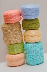threads, skeins of thread on a white background, close-up