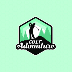 Golf Adventure Logo Design, with hexagon frame and turquoise green color