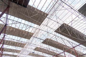 steel skeleton roof with truss structures