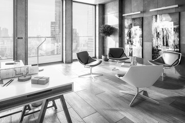 Contemporary Penthouse Office Lounge - black & white 3D Visualization